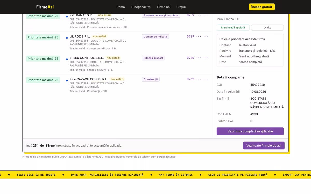Firme Azi interface, screen 2
