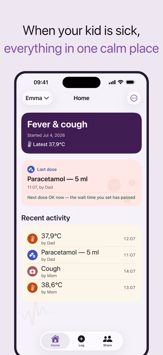 MyKiddos interface, screen 1